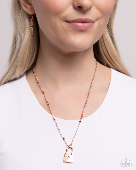 Locked Lesson - Copper Padlock Pendant Paparazzi Necklace & matching earrings