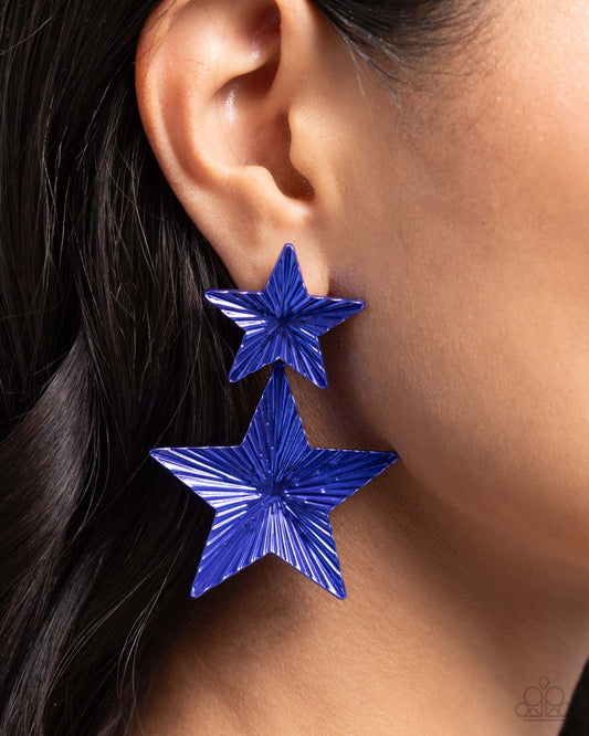 Patriotic Promise - Blue Linked Stars Paparazzi Earrings