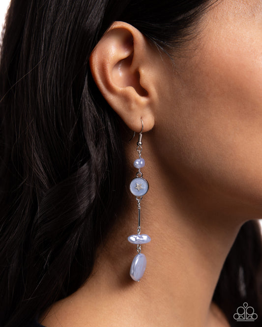 Blissful Balance - Blue Pearls/Silver Bars/Silver Stars Paparazzi Earrings