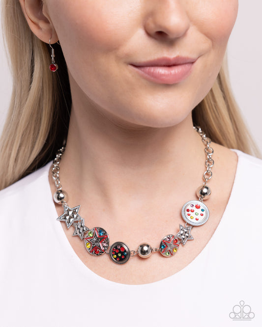 Starry Shopaholic - Red Star Pendants/Silver Beads/Silver Stars Paparazzi Necklace & matching earrings