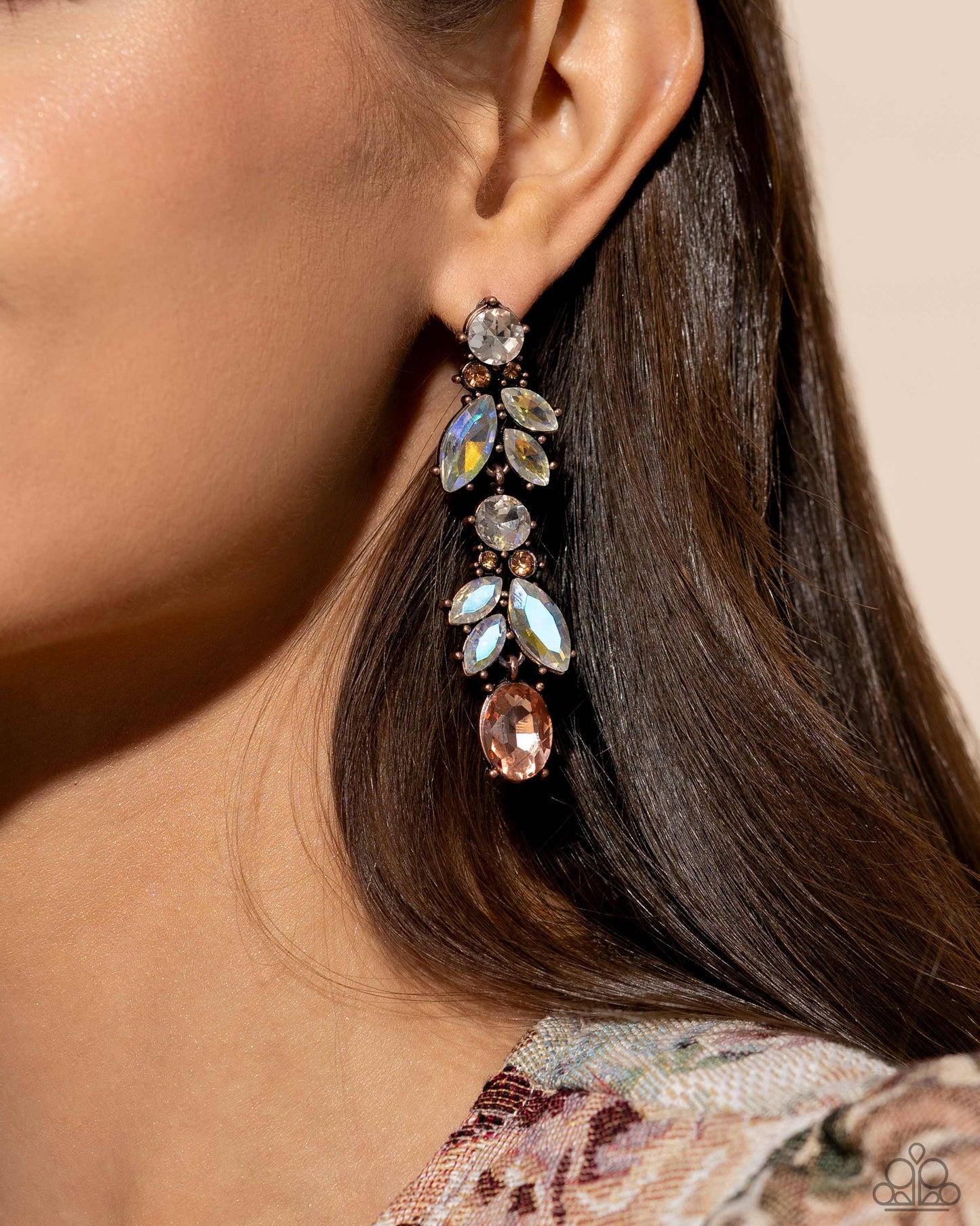 Dancing Debut - Copper Studs/White, Peach, Topaz, UV Gems Paparazzi Earrings