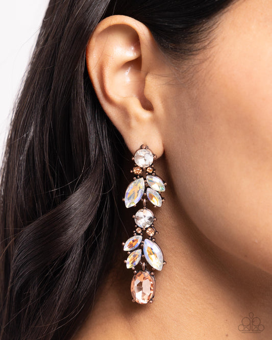 Dancing Debut - Copper Studs/White, Peach, Topaz, UV Gems Paparazzi Earrings