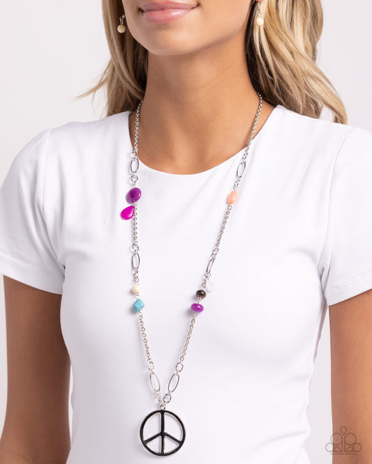 Peaceful Playtime - Purple Beads/Silver Peace Sign Pendant Paparazzi Necklace & matching earrings