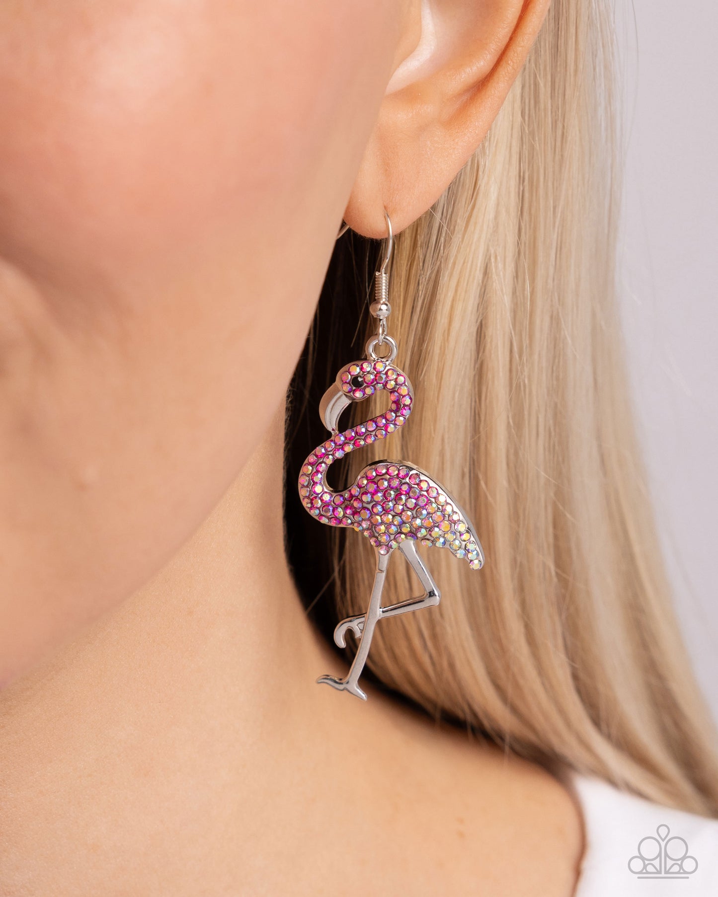 Flamingo Flourish - Pink Rhinestone Embellished Silver Flamingo Paparazzi Earrings