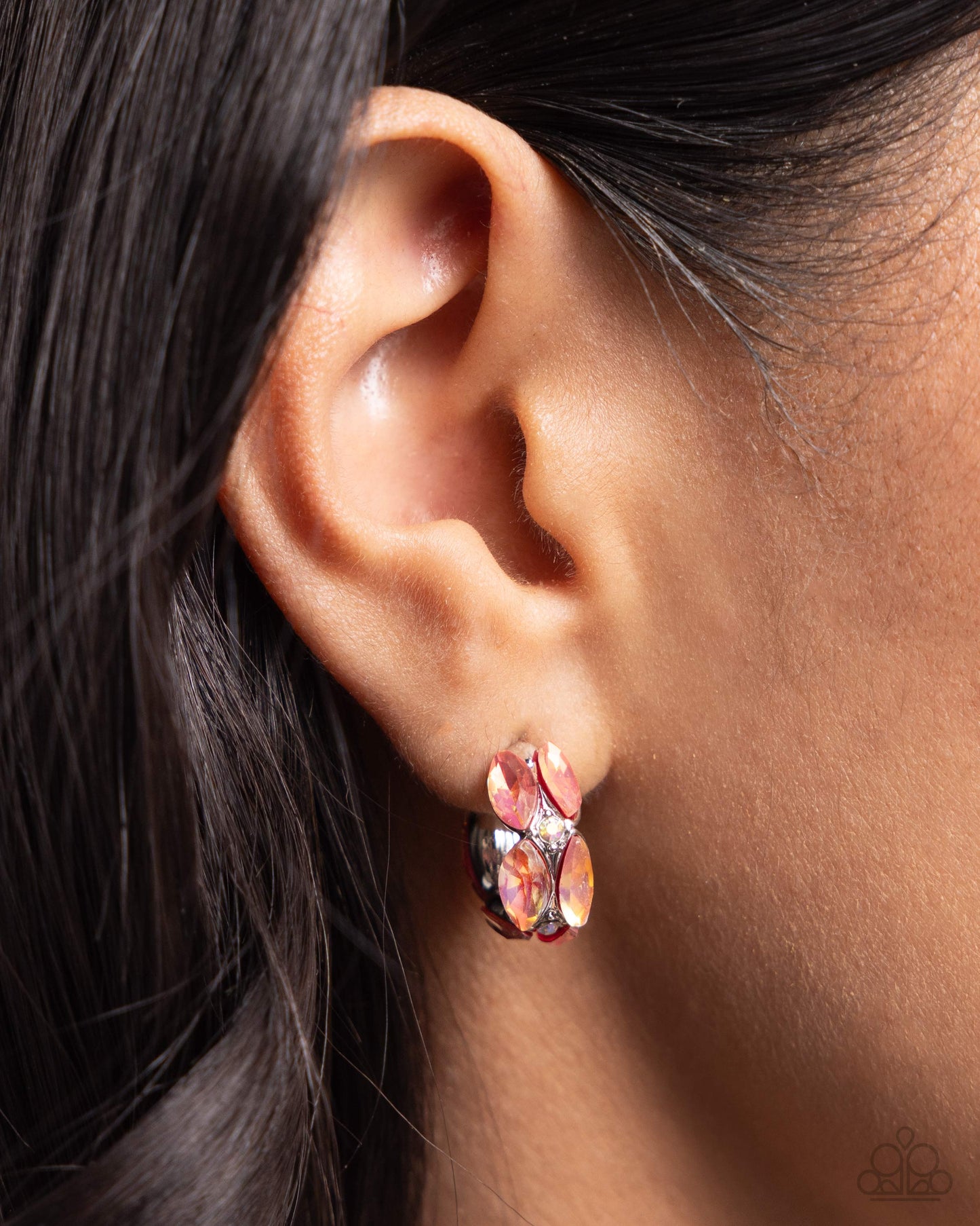 Dazzling Destiny - Orange Iridescent Gems Embellished Paparazzi Hoop Earrings