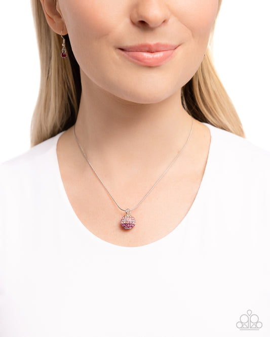 Ornamental Occupation - Pink, Light Peach, Rose, Iridescent Rhinestone Pendant Paparazzi Necklace & matching earrings