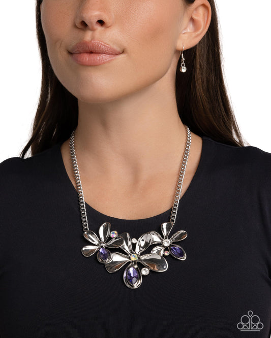 Twirling Triad - Purple Gems/Iridescent Rhinestone Oversized Flowers Paparazzi Necklace & matching earrings