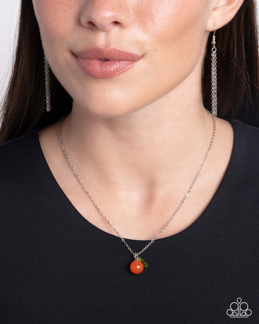 Orange Opulence - Orange/Green Leaf Pendant Paparazzi Necklace & matching earrings