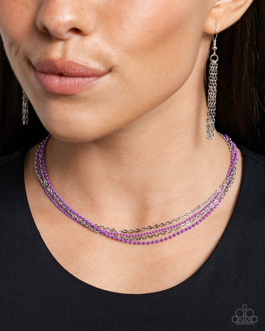 Industrial Independence - Purple Ball Chain/Silver Chain Paparazzi Choker Necklace & matching earrings