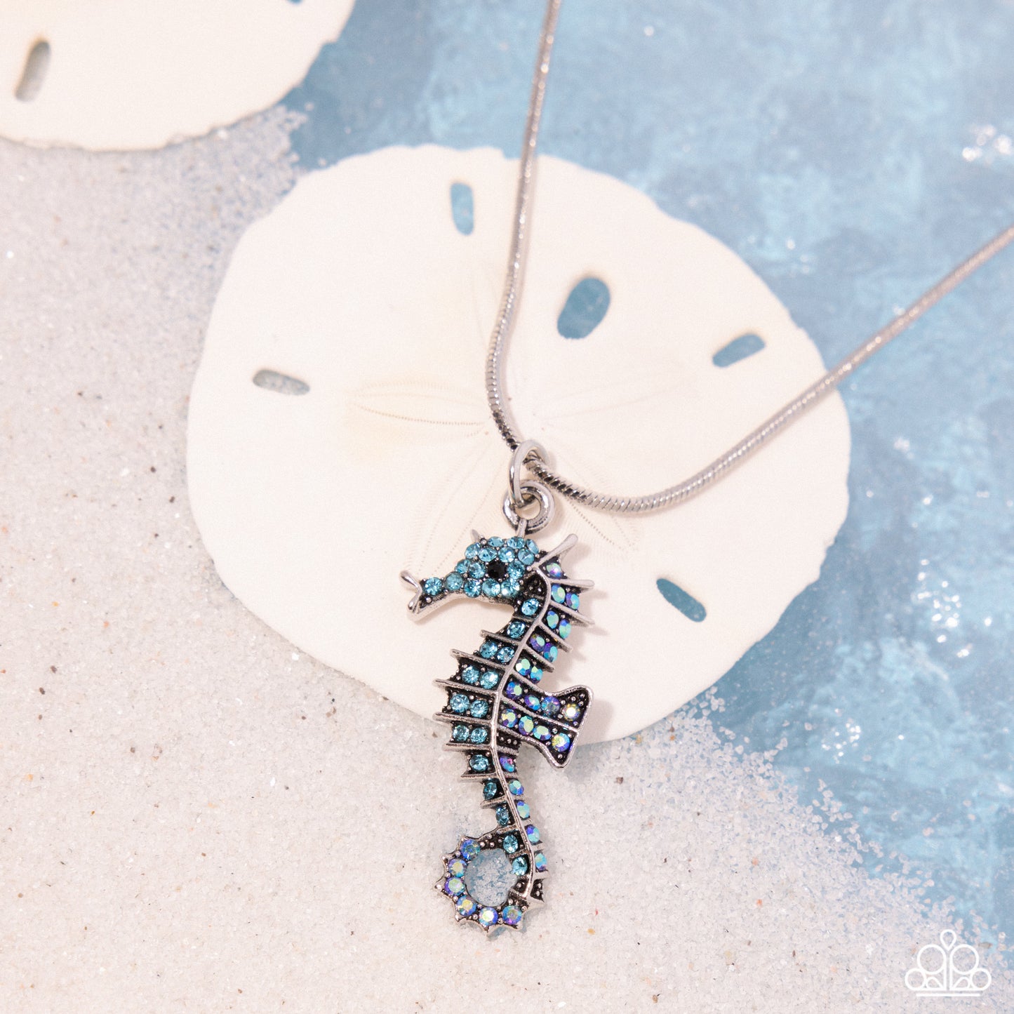 Seahorse Shanty - Blue Rhinestone Embellished Seahorse Pendant Paparazzi Necklace & matching earrings