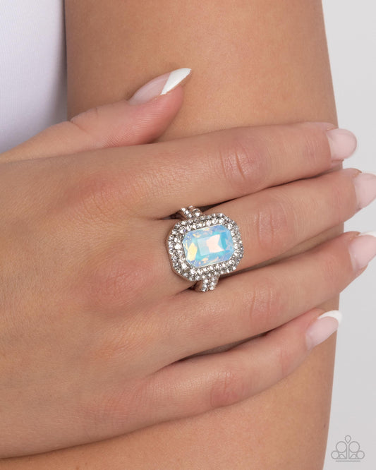 Faceted Fidelity - Blue Opalescent Gem/White Rhinestone Paparazzi Ring