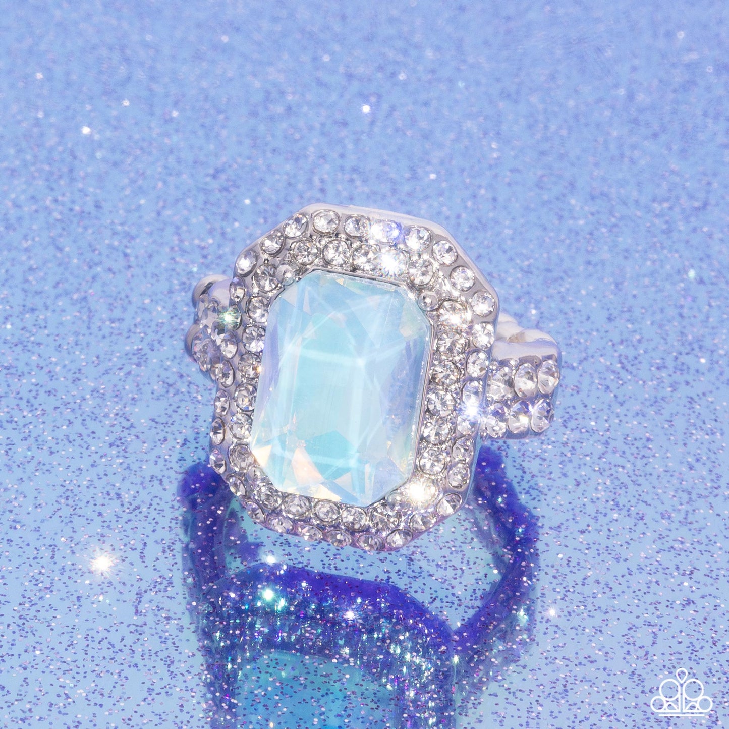 Faceted Fidelity - Blue Opalescent Gem/White Rhinestone Paparazzi Ring