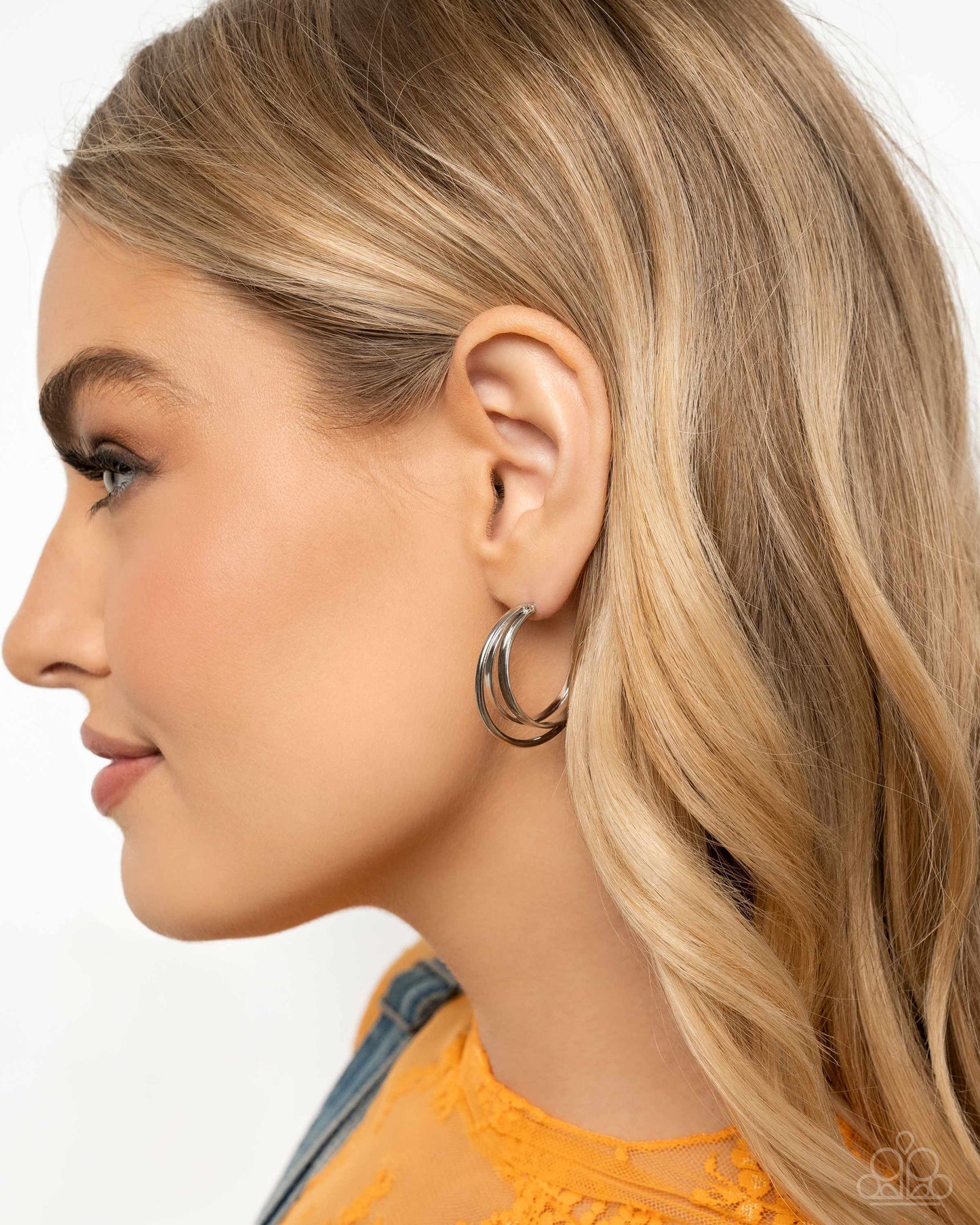 Curly Charisma - Silver Triple Bar Paparazzi Hoop Earrings