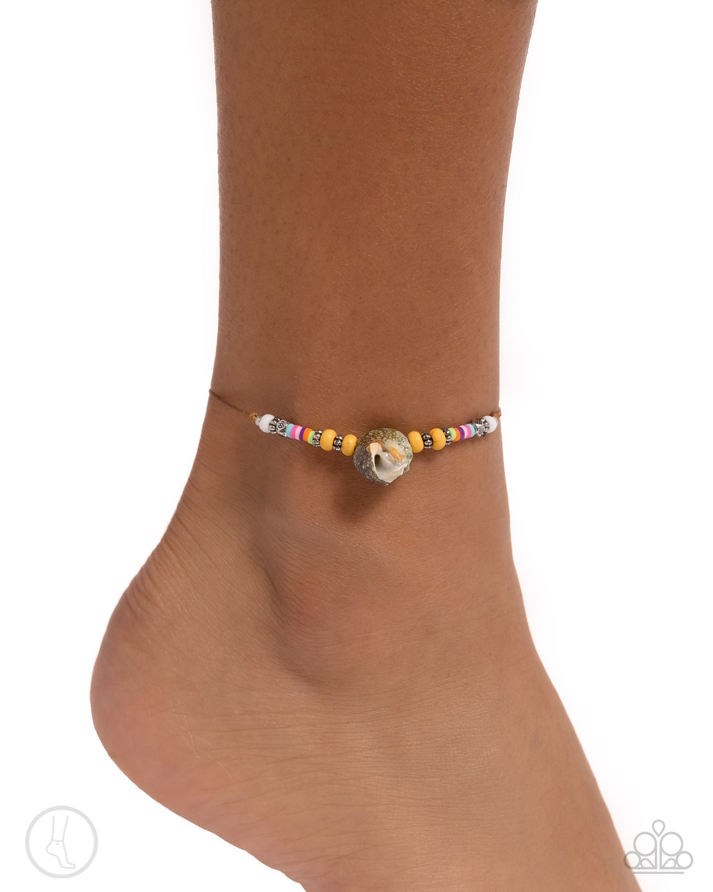 Break the SHELL - Multicolored Clay Discs & Beads/Conch Shell Paparazzi Anklet