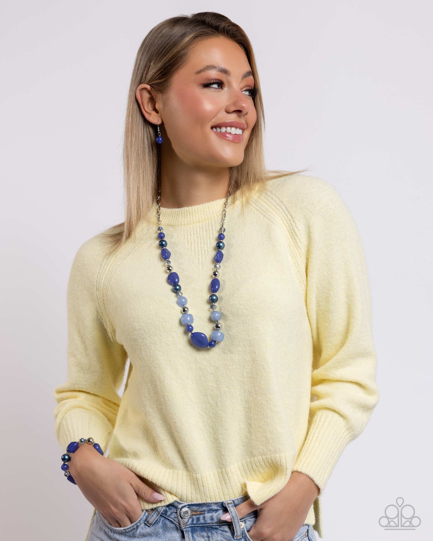 Beaded Blessing - Blue/Silver Beaded Paparazzi Necklace & matching earrings