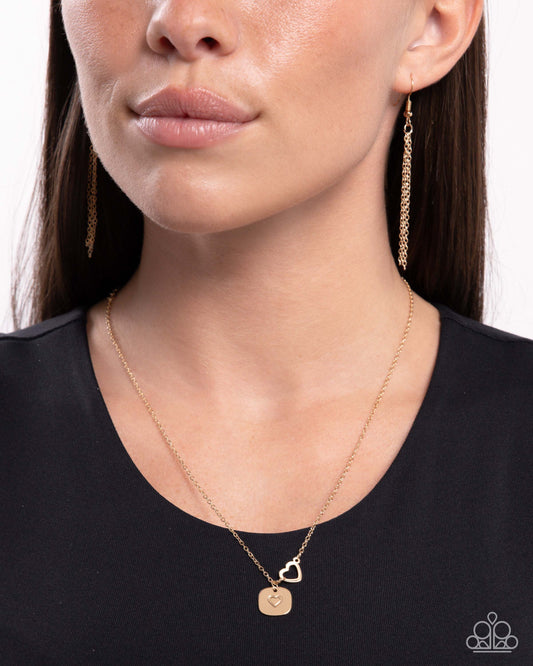 When Can I See You Again? - Gold Heart Stamped Pendant Paparazzi Necklace & matching earrings