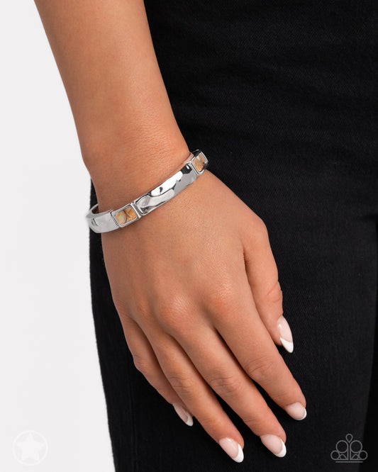 Admirable Abalone - Brown Faux Abalone Shell & Silver Squares Paparazzi Stretch Bracelet