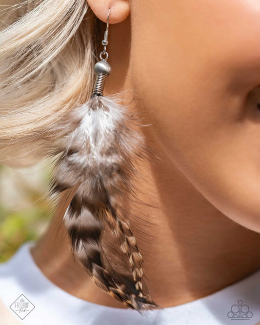 Delicate Desert - Brown Feather Paparazzi Earrings