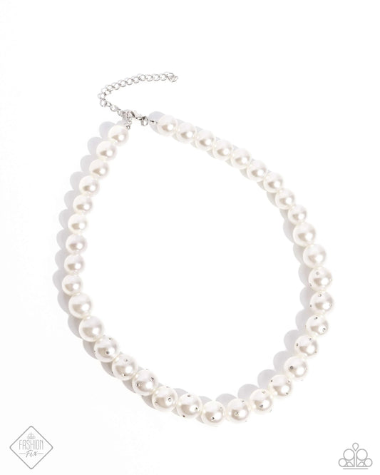 Dashing Definition - White Pearls/White Rhinestones Paparazzi Necklace & matching earrings