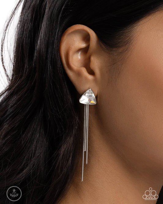 Candescent Class - White Triangular Gem & Silver Snake Chain Paparazzi Earrings