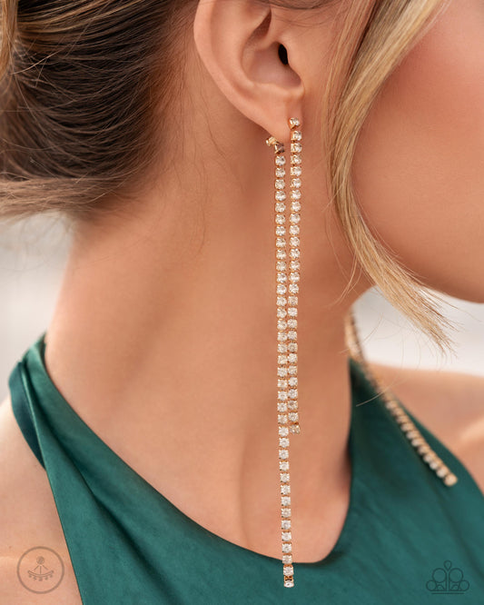 Elevated Elegance - Gold Fittings/Strands of White Rhinestones Paparazzi Earrings