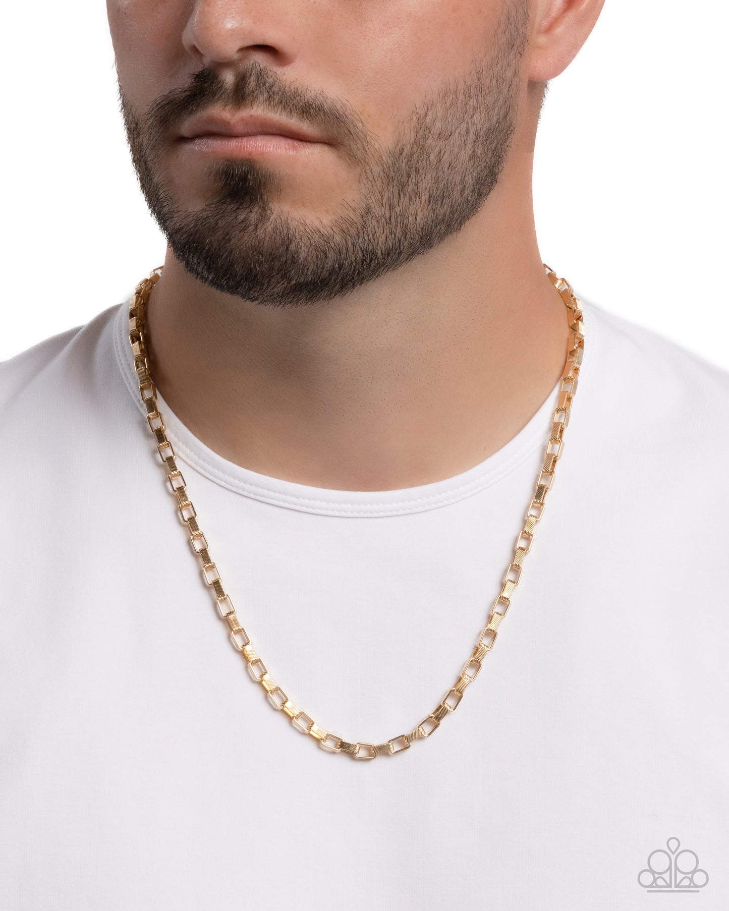 Smoldering Squares - Gold Elongated Box Chain Paparazzi Men's Necklace