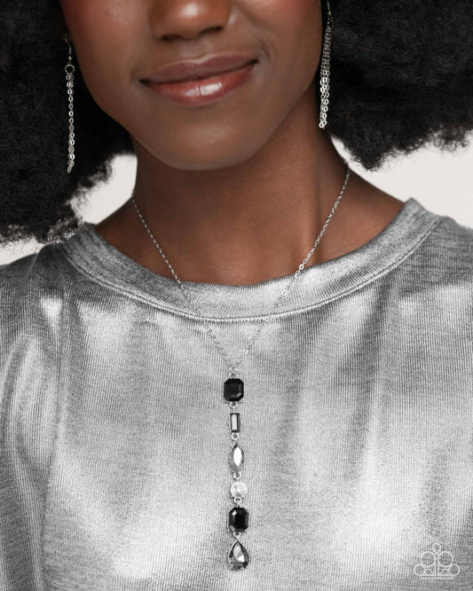 Gallery Gala - Black/Smoky/White/Gray Gems Pendant Paparazzi Necklace & matching earrings