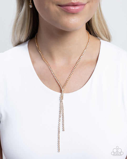 Timeless Team - Gold Square Fittings/White Rhinestones Paparazzi Necklace & matching earrings