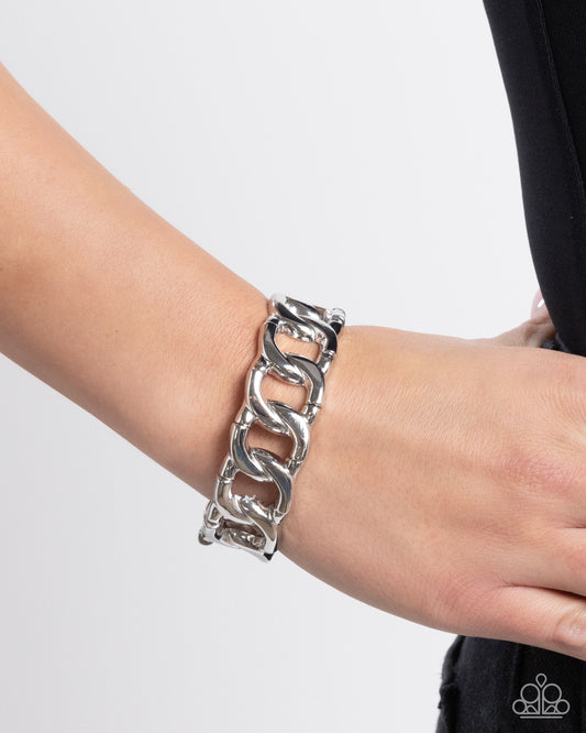 Forged in Fame - Silver Curb Chain Paparazzi Stretch Bracelet