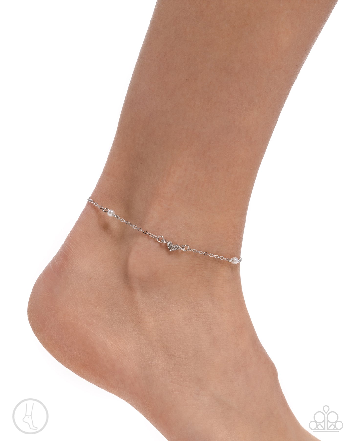 Ladylike Loop - White Pearls & Silver Heart Paparazzi Anklet