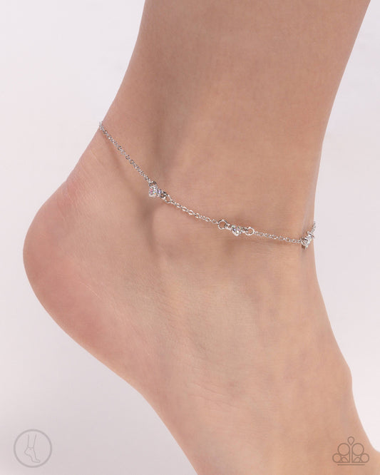 Love Me Hopeless - Multicolored Iridescent Rhinestones/Dainty Silver Hearts Paparazzi Anklet