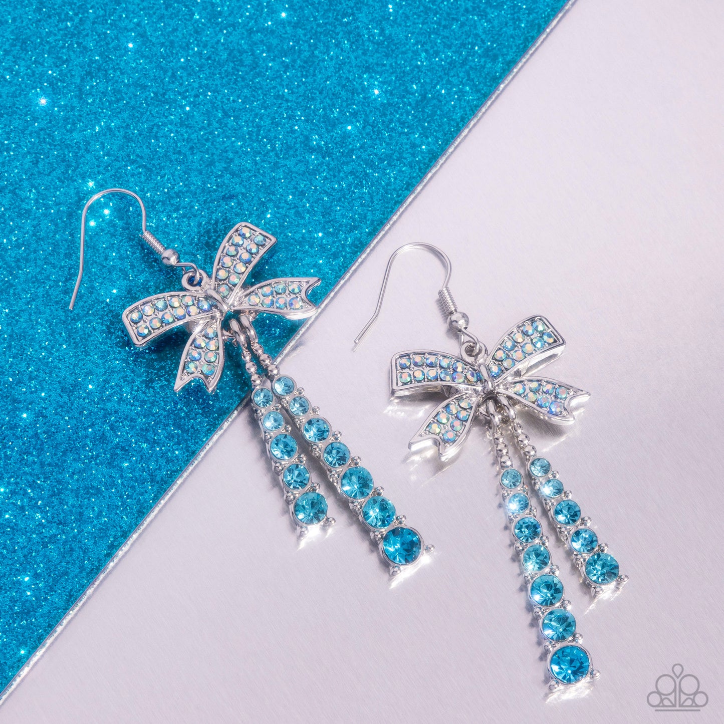 Date Night Decadence - Blue Iridescent & Ombre Gem Bow Paparazzi Earrings