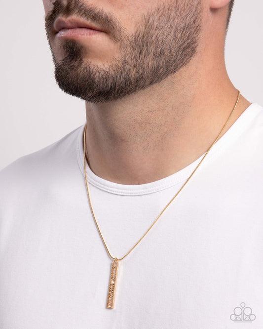Roman Report - Gold Roman Numeral Embellished Pendant Paparazzi Men's Necklace