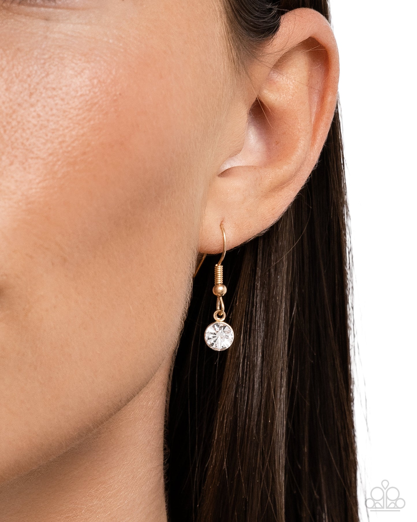 Anchored Actress - Gold Anchor Chain/White Rhinestone Embellished Bar Paparazzi Necklace & matching earrings