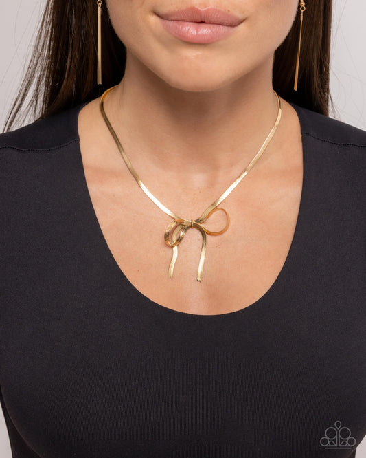 Ladylike Legato - Gold Boston Link Chain Bow Paparazzi Necklace & matching earrings