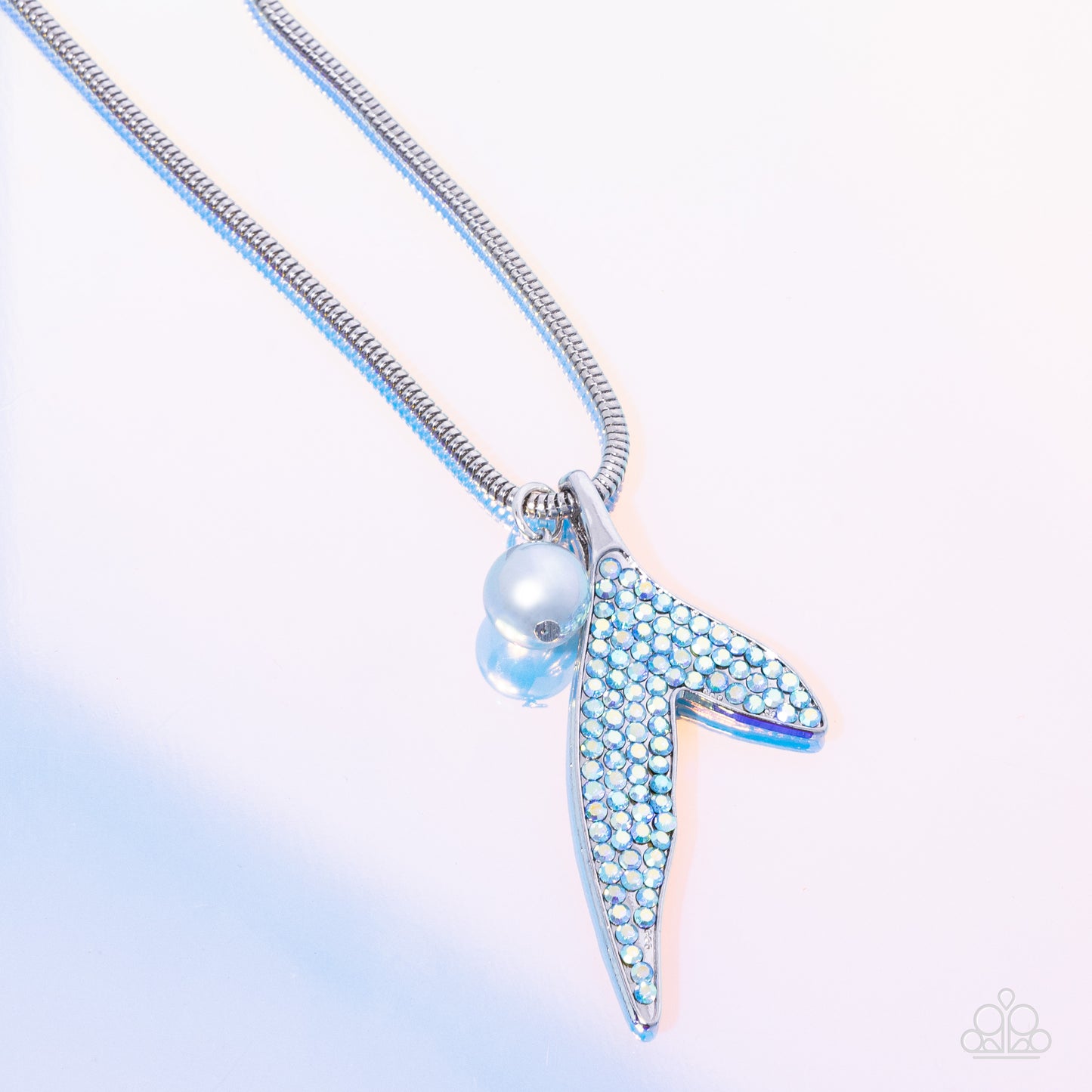 Maiden Mermaid - Blue Pearls/Rhinestone Embellished Mermaid Tail Pendant Paparazzi Necklace & matching earrings