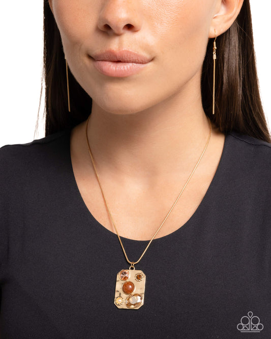 Admirably Abstract - Brown Gems/White Pearl/Topaz Rhinestone Pendant Paparazzi Necklace & matching earrings