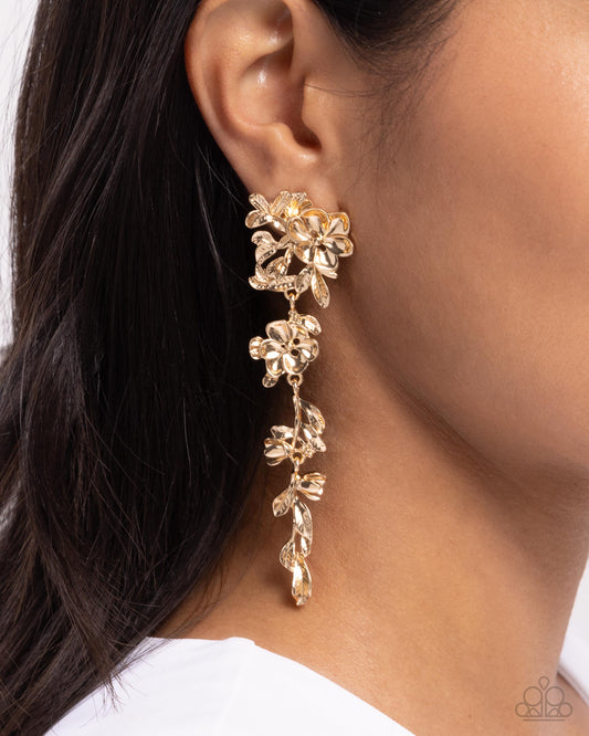 Generous Garden - Gold Flowers & Gold Leaves Paparazzi Earrings