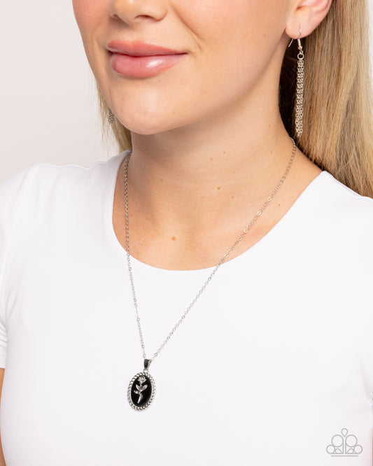 Cottagecore Confidence - Black Painted Backdrop/Silver Rose Pendant Paparazzi Necklace & matching earrings
