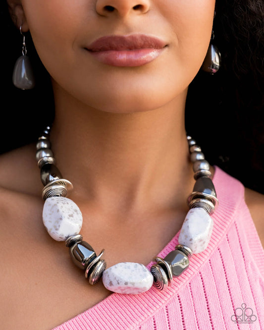 In Good Glazes - Silver, Gray, White Beaded Paparazzi Necklace & matching earrings