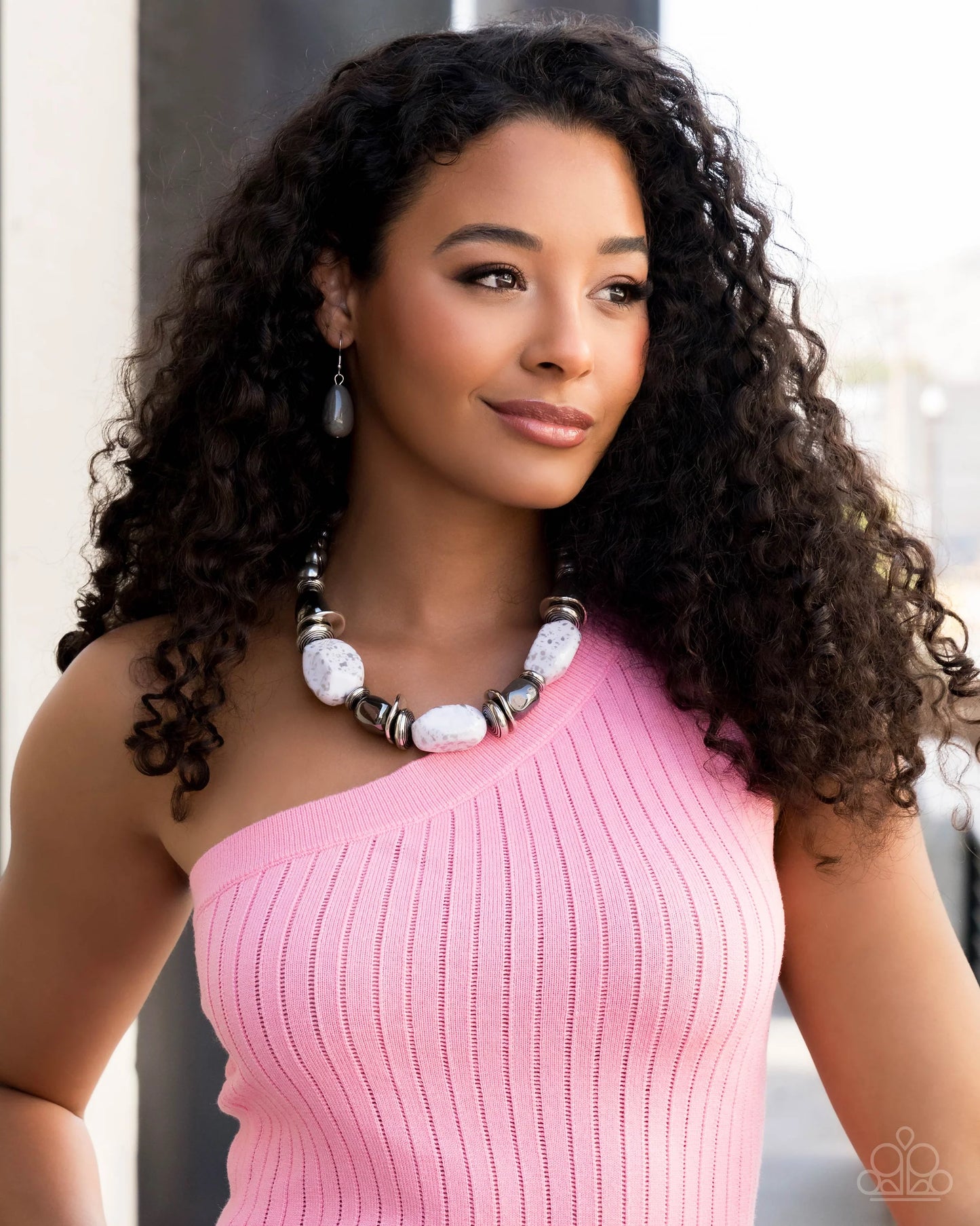 In Good Glazes - Silver, Gray, White Beaded Paparazzi Necklace & matching earrings