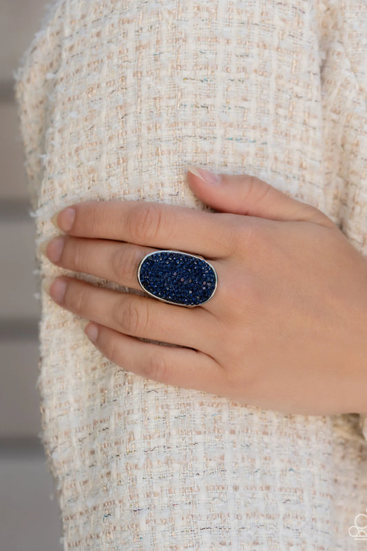 Exaggerated Elitist - Blue Oval Frame & Blue Rhinestones Paparazzi Ring