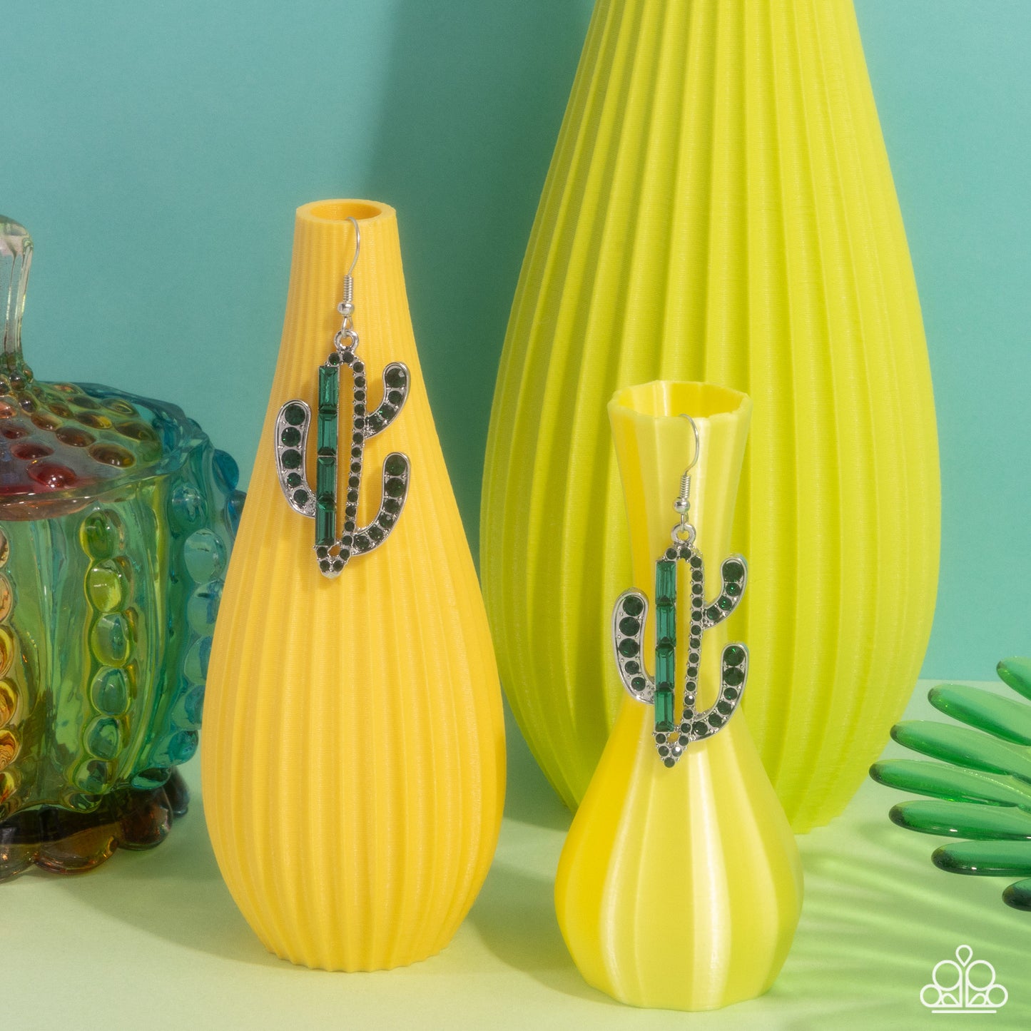 Cactus Confidence - Green Rhinsetone Embellished Cactus Paparazzi Earrings