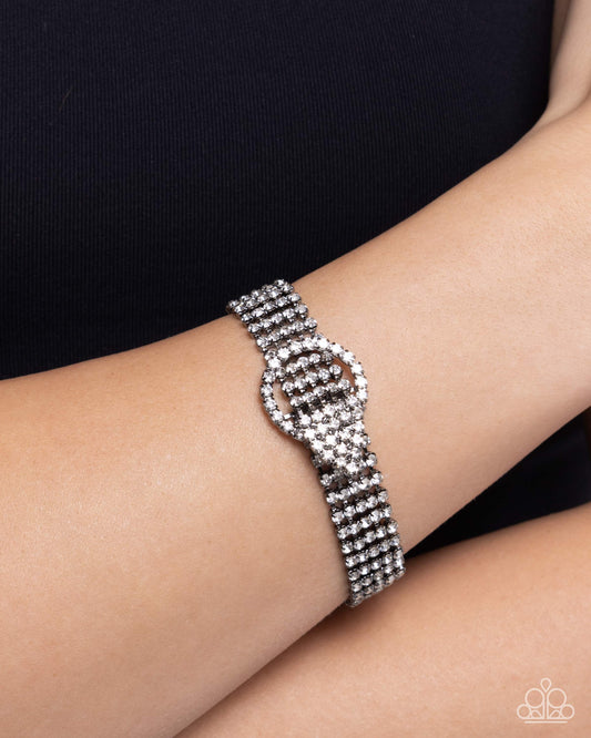 Musings Magic - Gunmetal Fittings & White Rhinestone Paparazzi Tennis Bracelet