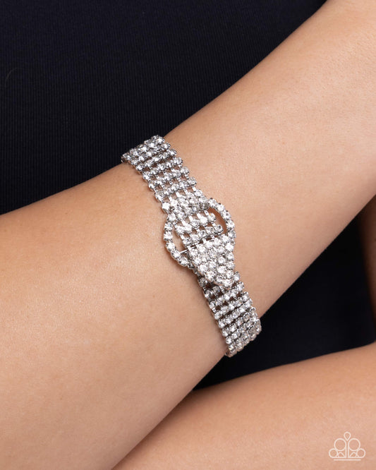 Musings Magic - White Rhinestone Arrow Shaped Silver Frame Paparazzi Adjustable Bracelet