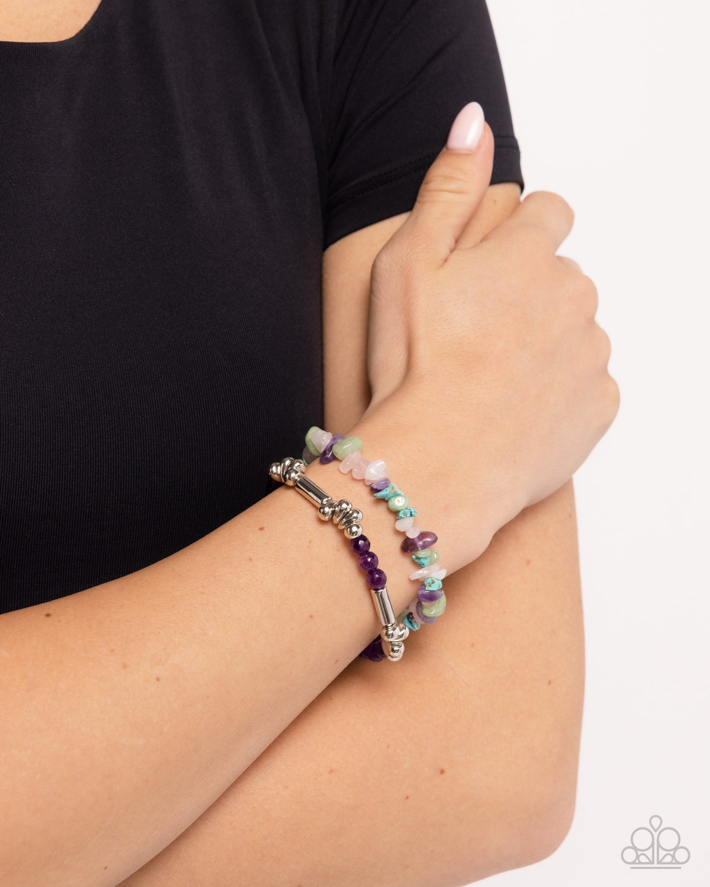 Stony Sequence - Purple Stones, Silver Pebbles, Multicolored Stones Paparazzi Stretch Bracelets