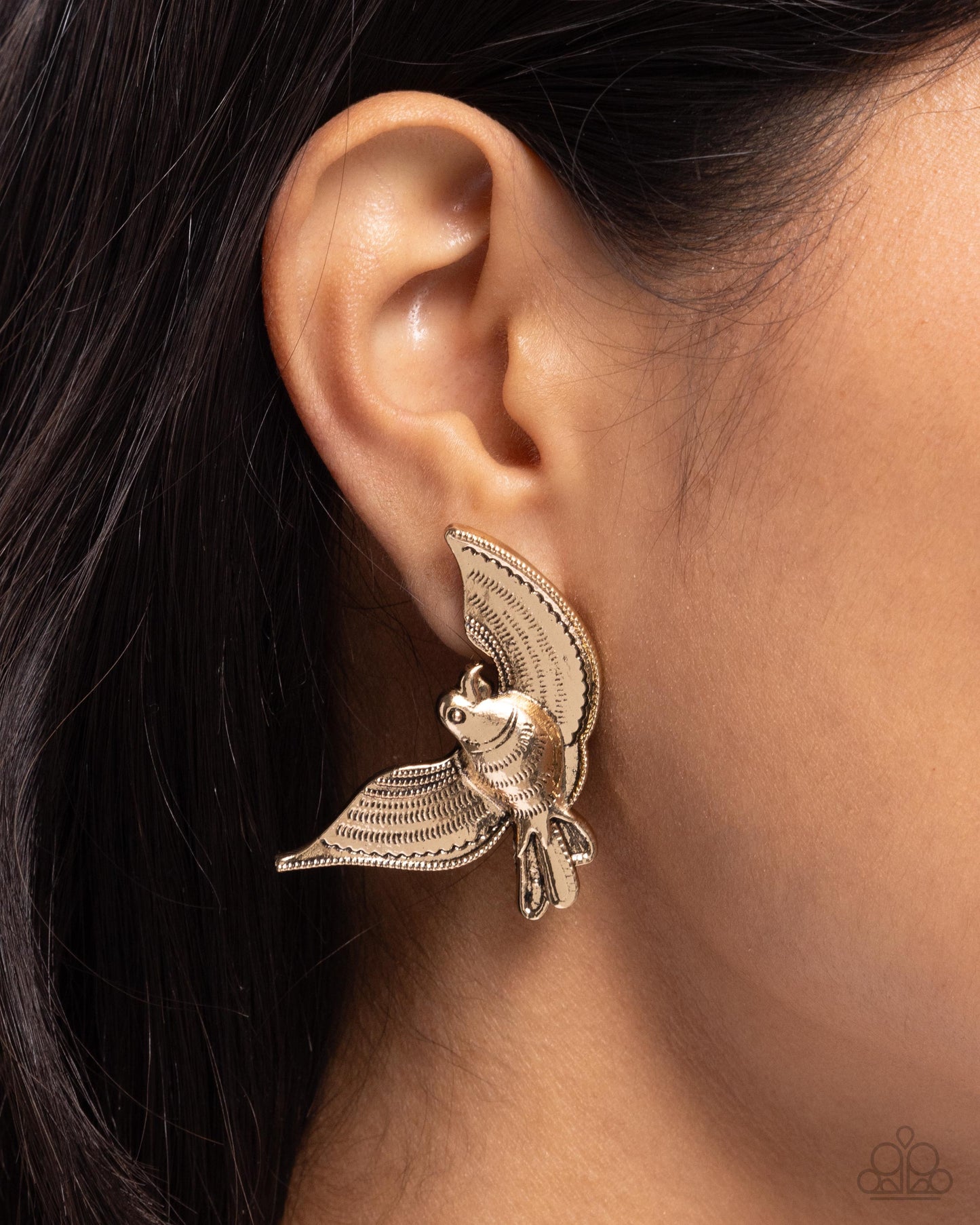 Bird of PLAY - Gold Oversized Antiqued Bird Paparazzi Earrings