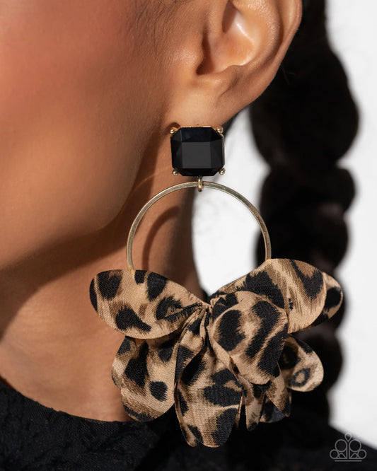 Charming Cheetah - Gold Ring, Cheetah Print Bow, & Black Bead Paparazzi Earrings