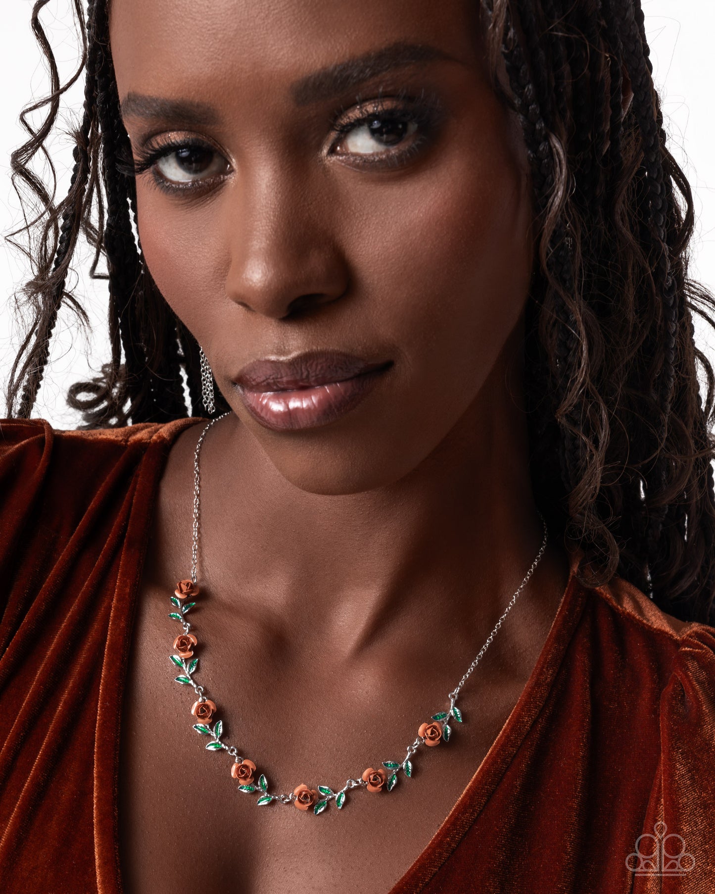 Tale As Old As PRIME - Brown Roses/Fern-Painted Leaves Paparazzi Necklace & matching earrings