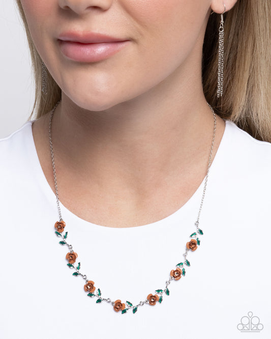Tale As Old As PRIME - Brown Roses/Fern-Painted Leaves Paparazzi Necklace & matching earrings